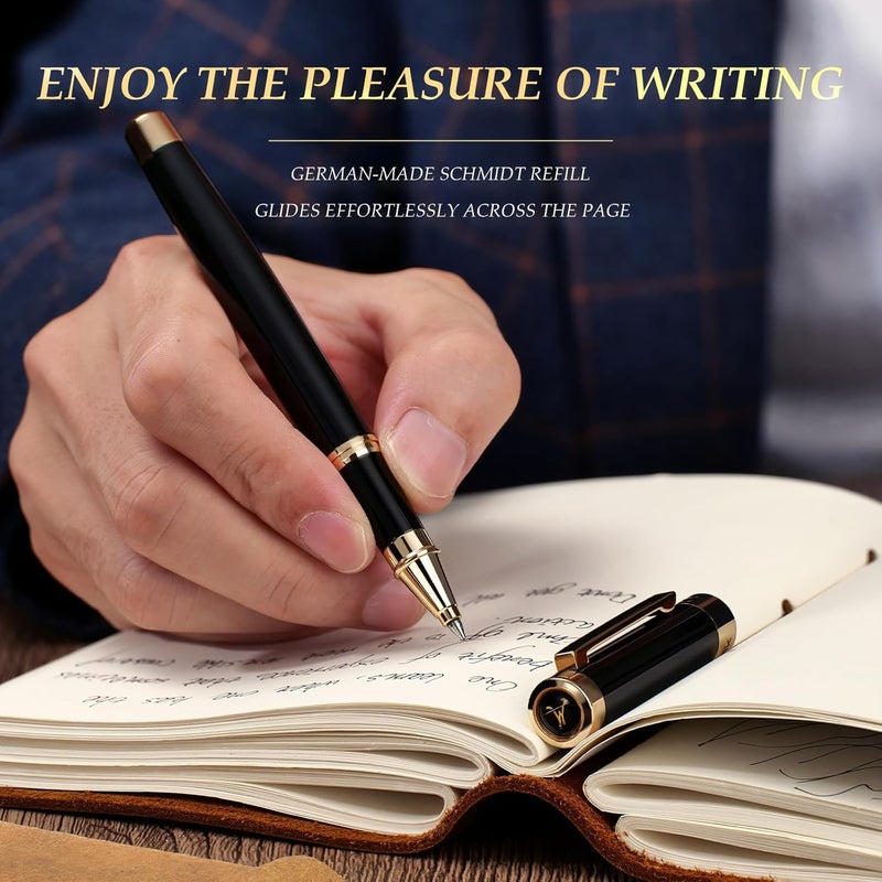 MCNTEIK Black Rollerball Pen With 24K Gold Finish, Luxury Grade Craftsmanship Pen, Schmidt 888F Ink Refill, Exquisite Men's And Women's Gift Pen Set, Professional, Writing, Executive,Office, Nice Pen - Image 4